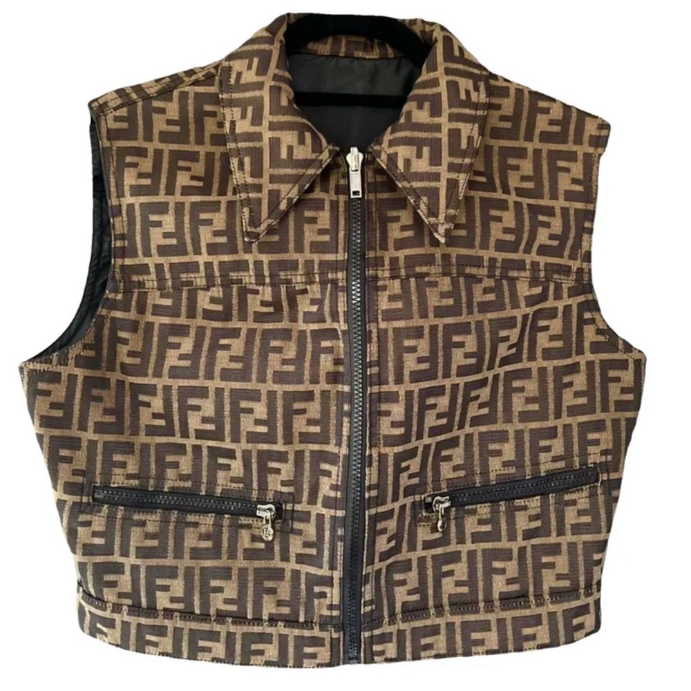 Fendi Brown Monogram FF Logo Zip Front Vest